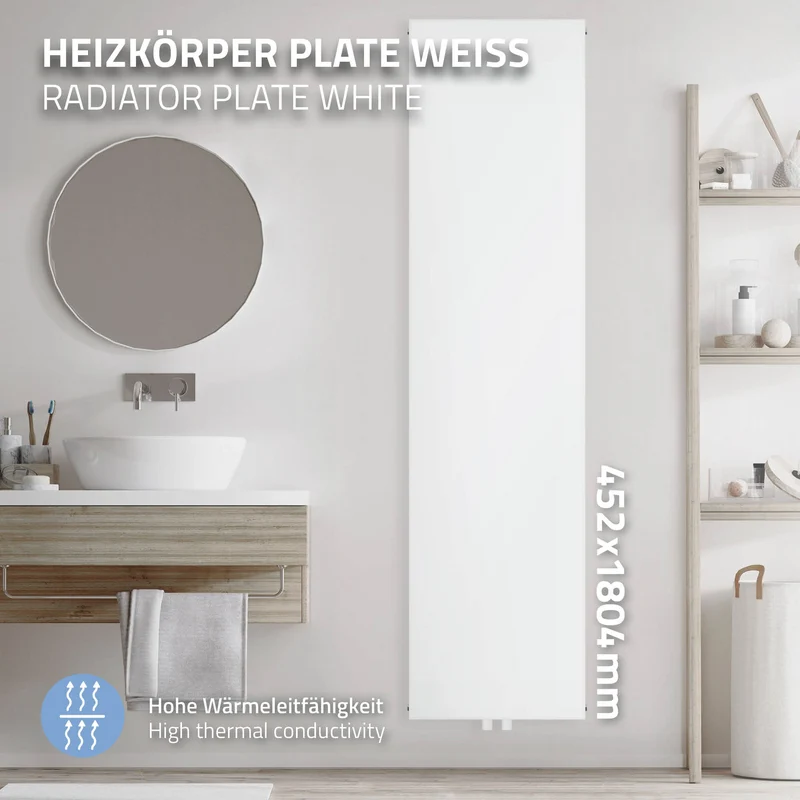 Badheizkörper Einlagig 1800x452 mm Weiß mit Mittelanschluss LuxeBath