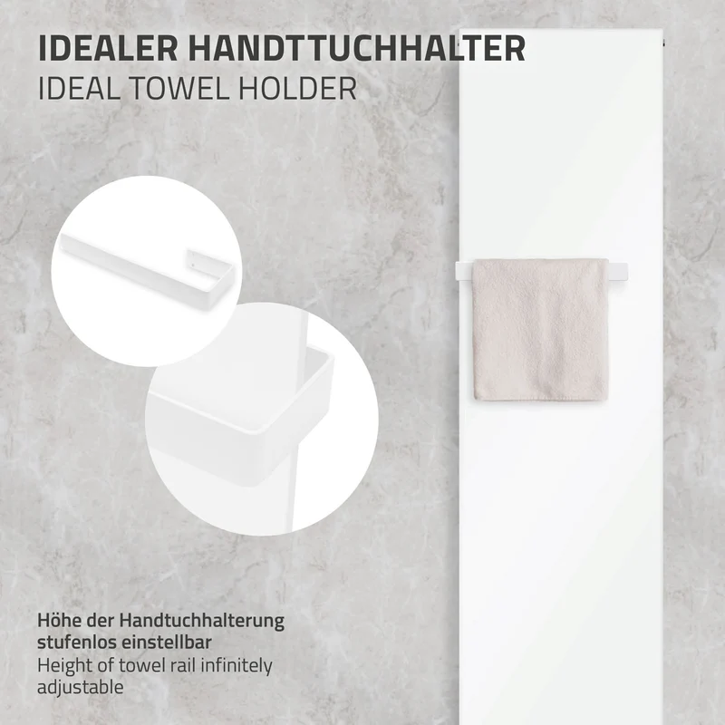 Badheizkörper 1800x452 mm Weiß mit Mittelanschluss inkl. 3x Handuchhalter ML-Design