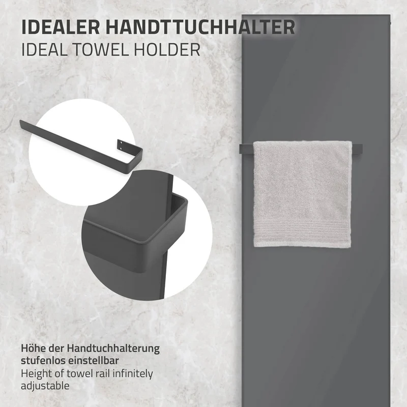 Badheizkörper 1600x604 mm Anthrazit mit Mittelanschluss inkl. 2x Handuchhalter ML-Design