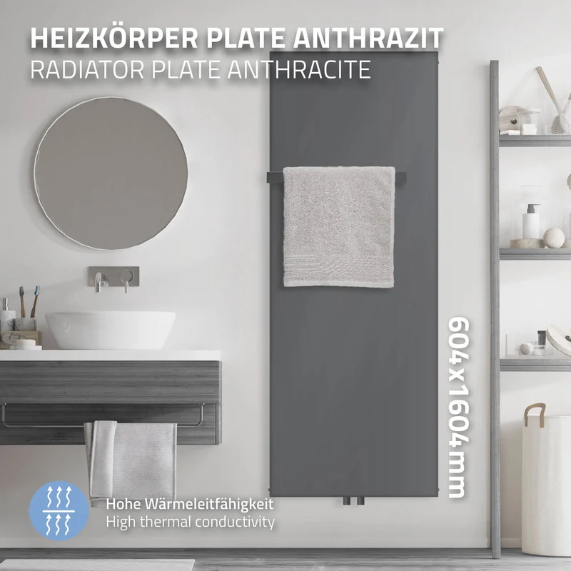 Badheizkörper 1600x604 mm Anthrazit mit Mittelanschluss inkl. 1x Handuchhalter ML-Design