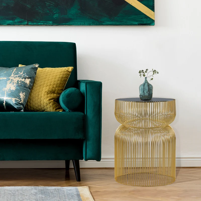 Couchtisch 2er Set Zylinderförmig Gold/Schwarz aus Eisen und Glas WOMO-Design