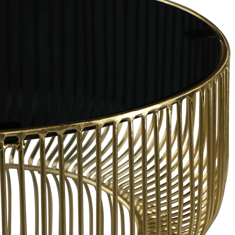 Couchtisch 2er Set Zylinderförmig Gold/Schwarz aus Eisen und Glas WOMO-Design