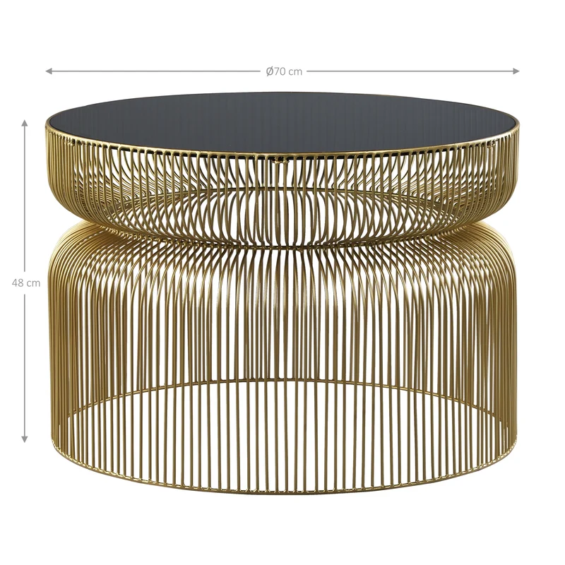 Couchtisch 2er Set Zylinderförmig Gold/Schwarz aus Eisen und Glas WOMO-Design