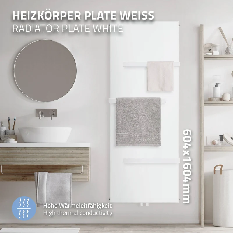 Badheizkörper 1600x604 mm Weiß mit Mittelanschluss inkl. 3x Handuchhalter ML-Design