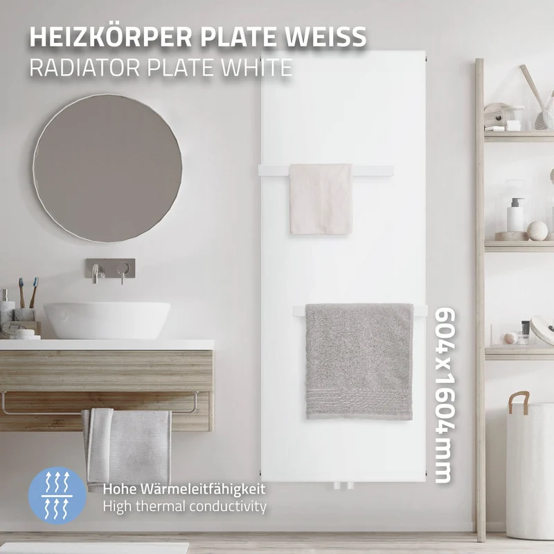 Badheizkörper 1600x604 mm Weiß mit Mittelanschluss inkl. 2x Handuchhalter ML-Design