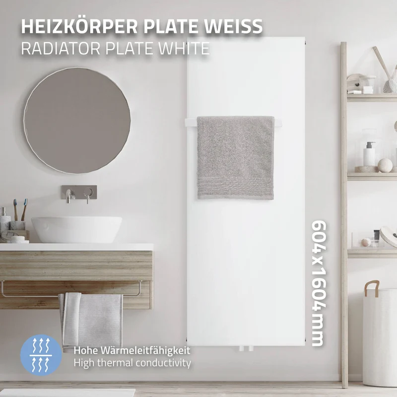 Badheizkörper 1600x604 mm Weiß mit Mittelanschluss inkl. 1x Handuchhalter ML-Design