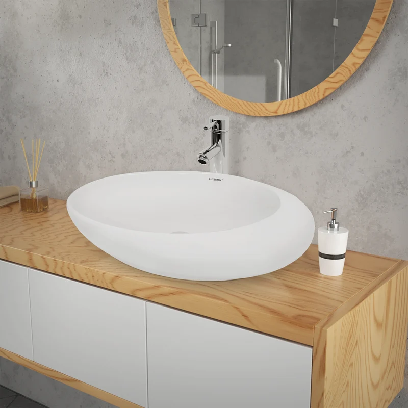 Waschbecken inkl. Ablaufgarnitur Silber ohne Überlauf 58,5x37,5x14,5 cm Weiß aus Keramik LuxeBath