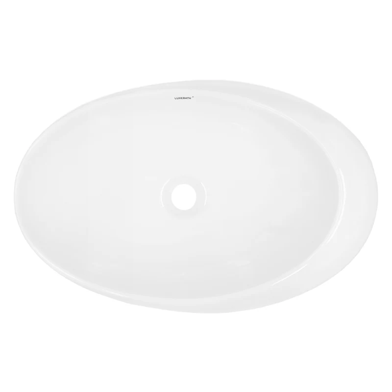 Waschbecken Oval ohne Überlauf 58,5x37,5x14,5 cm Weiß aus Keramik LuxeBath