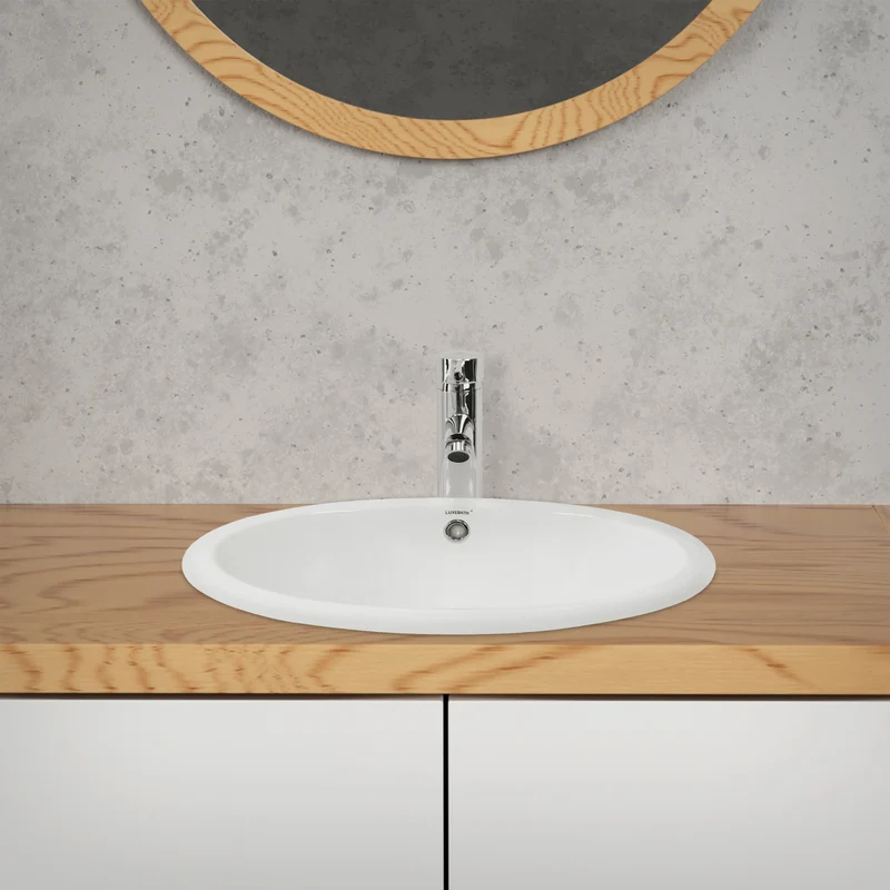 Waschbecken Oval mit Überlauf 49x40,5x19,5 cm Weiß aus Keramik LuxeBath