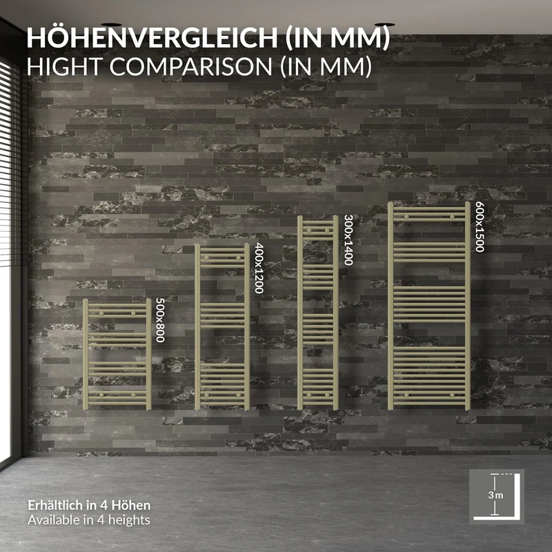 LuxeBath | Handtuchheizkörper Sahara gerade mit Mittelanschluss 500 x 1200 mm Stahl Beige Badheizkörper Handtuchtrockner Handtuchhalter für Badezimmer