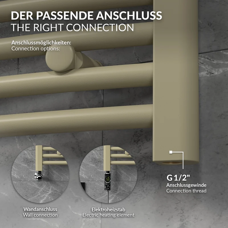 LuxeBath | Handtuchheizkörper Sahara gebogen mit Seitenanschluss 400x1200 mm Stahl Beige Badheizkörper Handtuchtrockner Handtuchhalter für Badezimmer