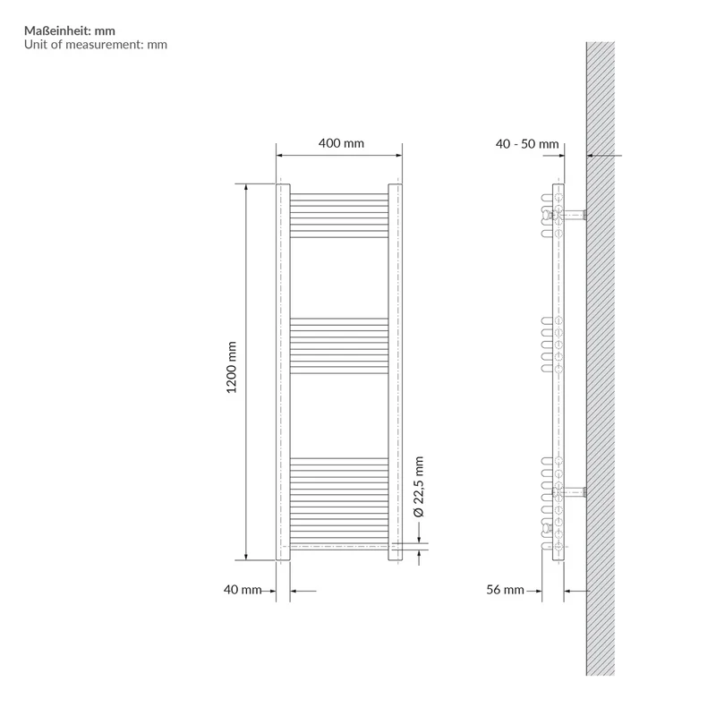 LuxeBath | Handtuchheizkörper Sahara gebogen mit Seitenanschluss 400x1200 mm Stahl Beige Badheizkörper Handtuchtrockner Handtuchhalter für Badezimmer
