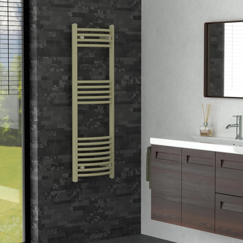 LuxeBath | Handtuchheizkörper Sahara gebogen mit Seitenanschluss 400x1200 mm Stahl Beige Badheizkörper Handtuchtrockner Handtuchhalter für Badezimmer