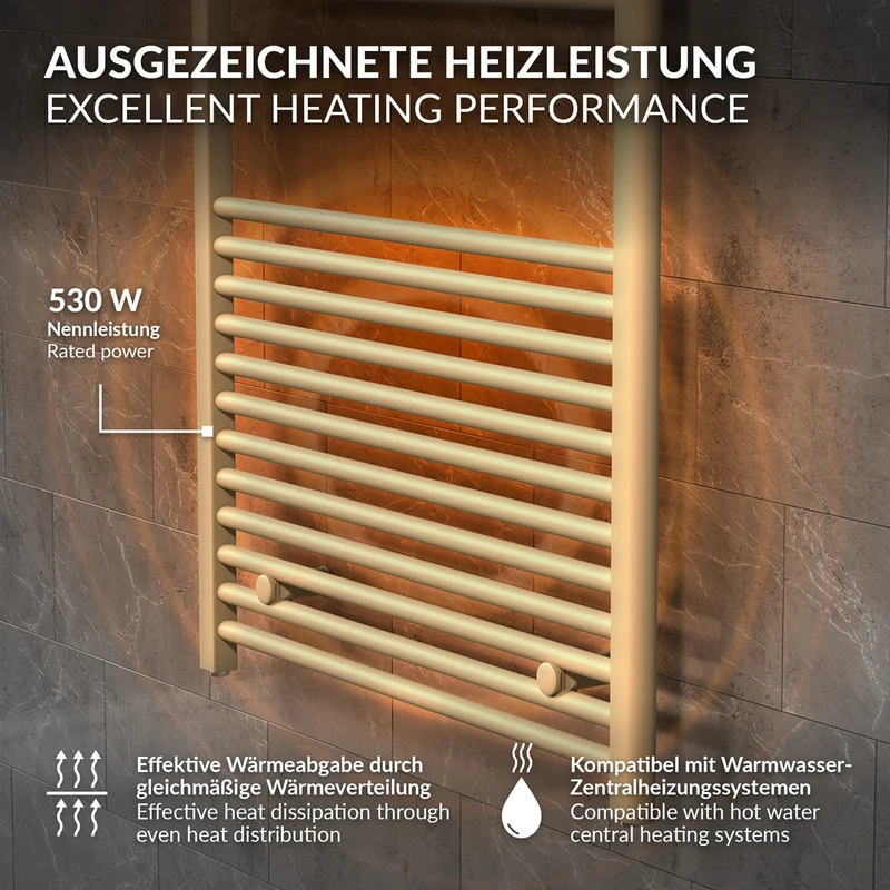 LuxeBath | Handtuchheizkörper Sahara gerade mit Seitenanschluss 600 x 1200 mm Stahl Beige Badheizkörper Handtuchtrockner Handtuchhalter für Badezimmer