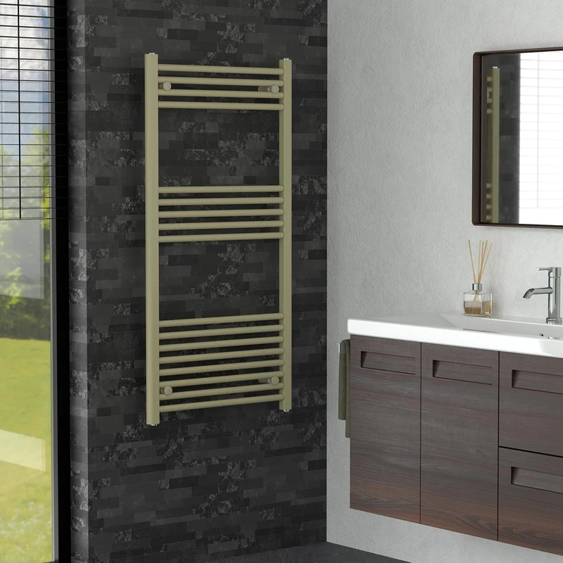 LuxeBath | Handtuchheizkörper Sahara gerade mit Seitenanschluss 600 x 1200 mm Stahl Beige Badheizkörper Handtuchtrockner Handtuchhalter für Badezimmer