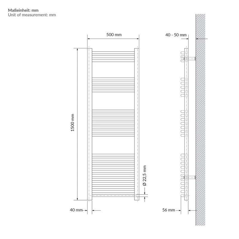 LuxeBath | Handtuchheizkörper Sahara gebogen mit Seitenanschluss 500x1500 mm Stahl Beige Badheizkörper Handtuchtrockner Handtuchhalter für Badezimmer
