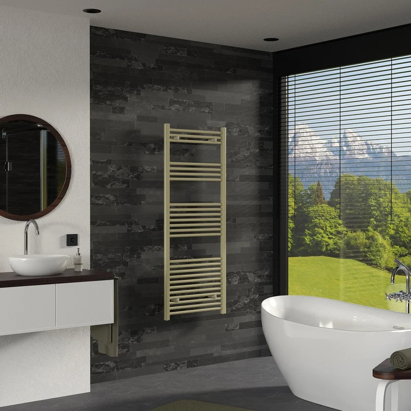 LuxeBath | Handtuchheizkörper Sahara gerade mit Seitenanschluss 600 x 1500 mm Stahl Beige Badheizkörper Handtuchtrockner Handtuchhalter für Badezimmer