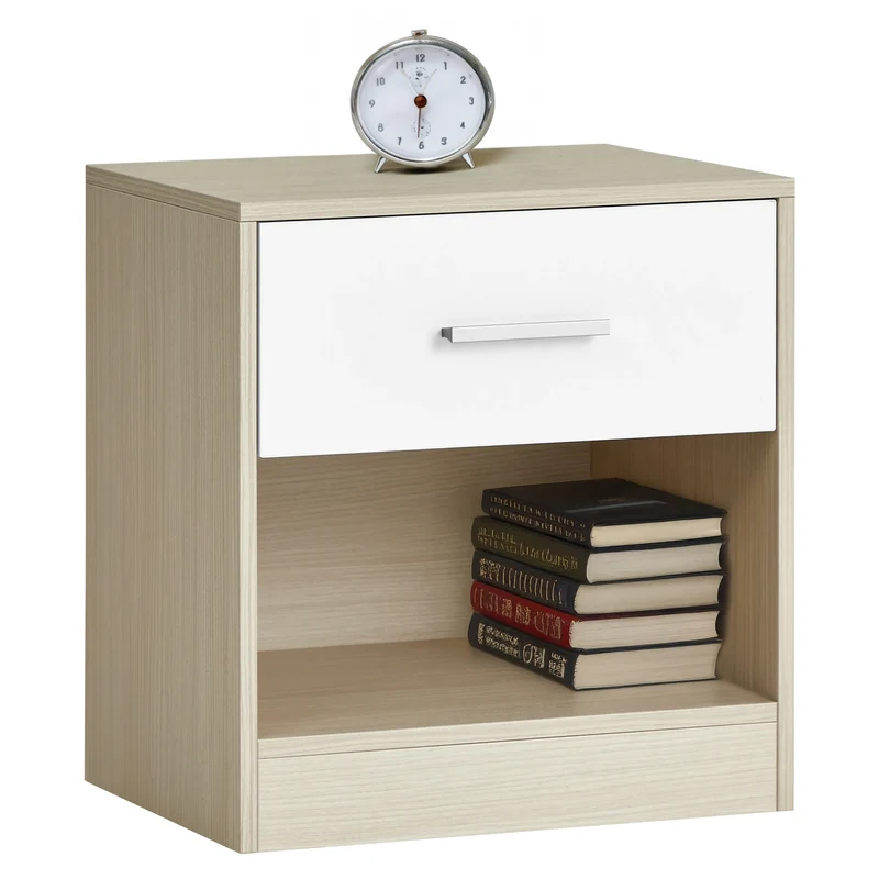 Comodino Moderno Cassetto Con Maniglia E Scomparto Aperto Camera Da Letto Portalibri Oggetti Mensola Libreria