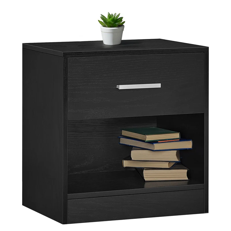 Comodino Moderno Cassetto Con Maniglia E Scomparto Aperto Camera Da Letto Portalibri Oggetti Mensola Libreria