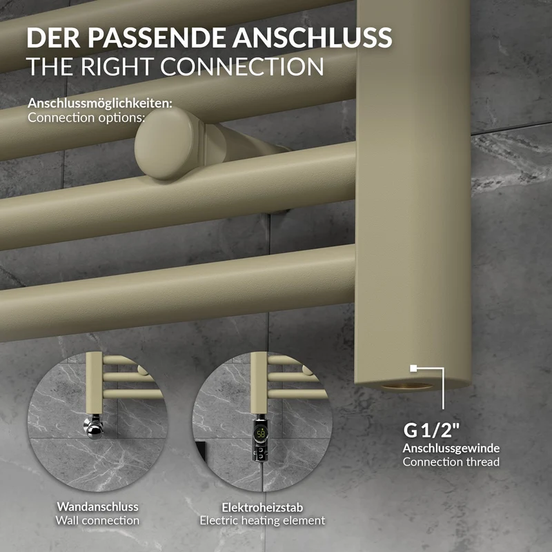 LuxeBath | Handtuchheizkörper Sahara gerade mit Seitenanschluss 300 x 800 mm Stahl Beige Badheizkörper Handtuchtrockner Handtuchhalter für Badezimmer