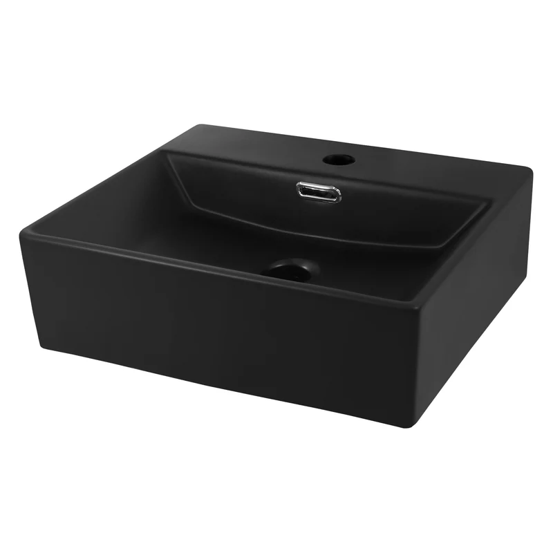 Waschbecken inkl. Ablaufgarnitur Silber mit Überlauf 41,5x36x13 cm Schwarz aus Keramik LuxeBath