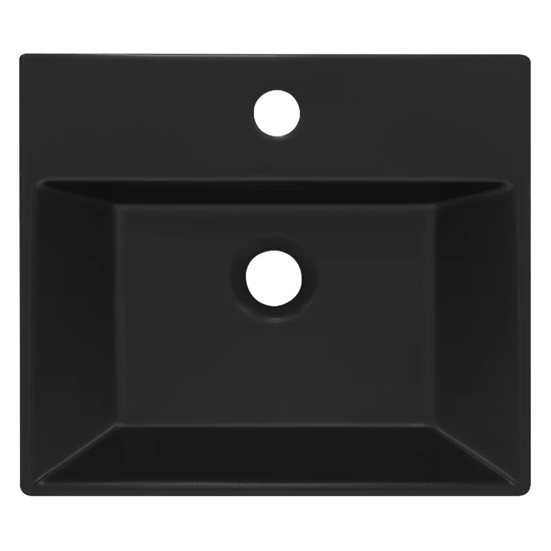 Waschbecken inkl. Ablaufgarnitur Silber mit Überlauf 41,5x36x13 cm Schwarz aus Keramik LuxeBath