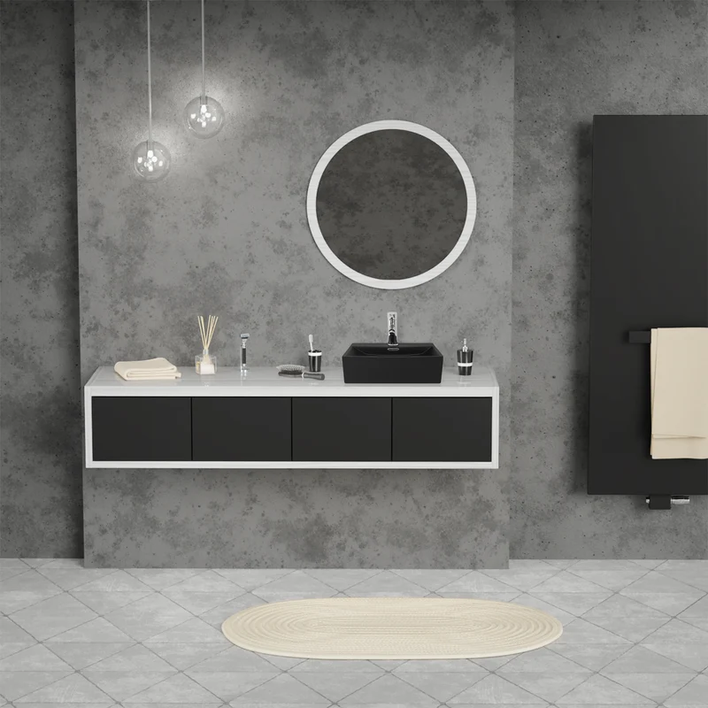 Waschbecken Eckig mit Überlauf 41,5x36x13 cm Schwarz aus Keramik LuxeBath