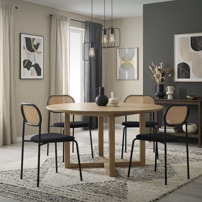 Esszimmerstuhl 6er Set Schwarz bis 120 kg Rattan Rückenlehne ML-Design