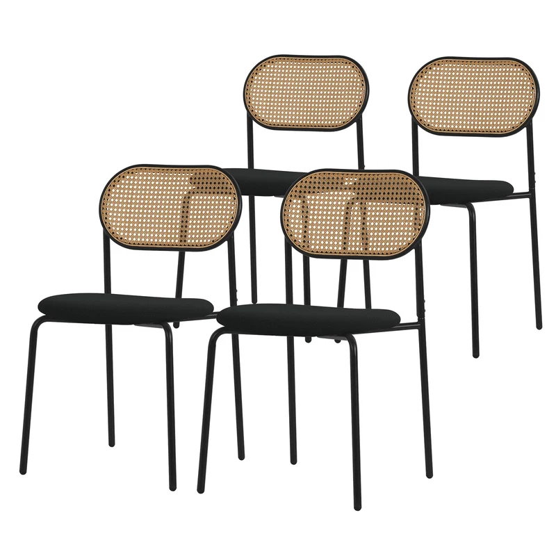Esszimmerstuhl 4er Set Schwarz bis 120 kg Rattan Rückenlehne ML-Design