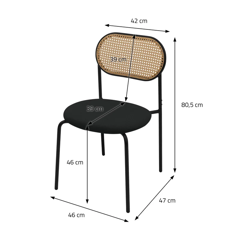 Esszimmerstuhl 4er Set Schwarz bis 120 kg Rattan Rückenlehne ML-Design