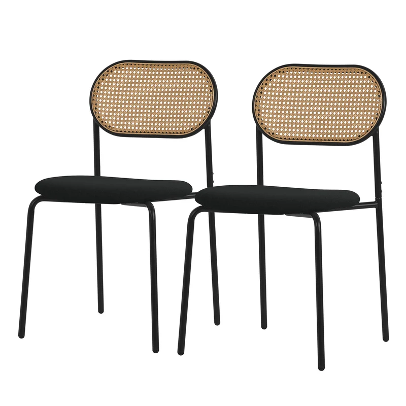 Esszimmerstuhl 2er Set Schwarz bis 120 kg Rattan Rückenlehne ML-Design