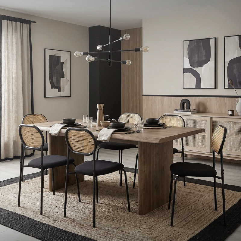 Esszimmerstuhl 2er Set Schwarz bis 120 kg Rattan Rückenlehne ML-Design