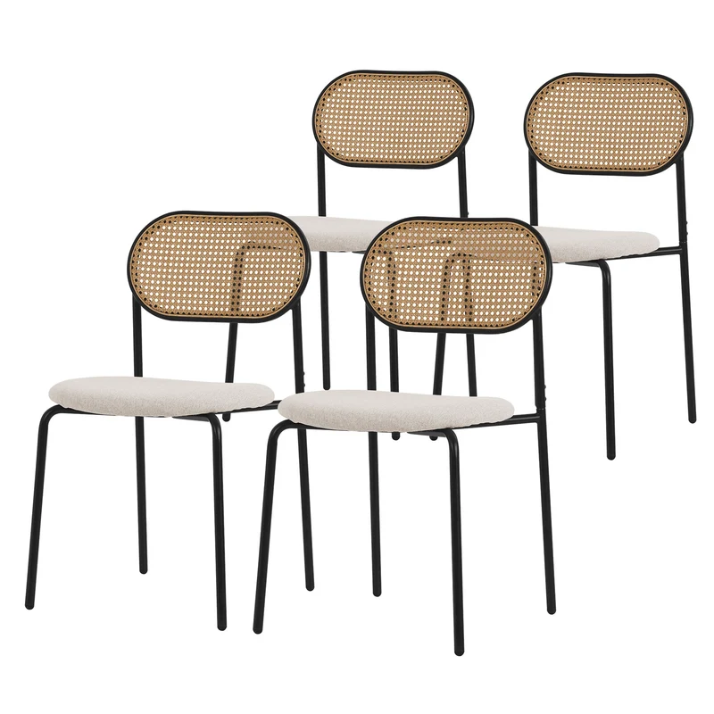 Esszimmerstuhl 4er Set Beige bis 120 kg Rattan Rückenlehne ML-Design