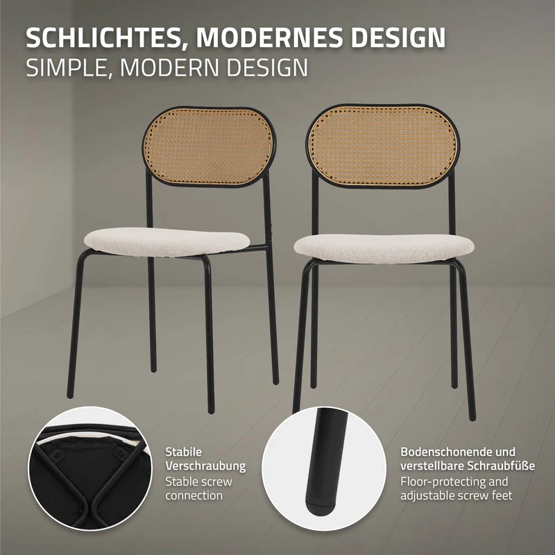 Esszimmerstuhl 4er Set Beige bis 120 kg Rattan Rückenlehne ML-Design
