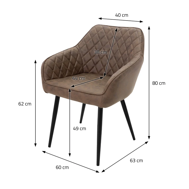 Esszimmerstuhl 4er Set Rauten Steppung Braun Kunstlederbezug mit Metallbeinen inkl. Montagematerial ML-Design