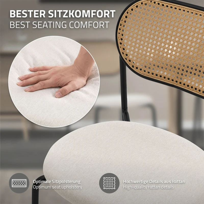 Esszimmerstuhl 6er Set Beige bis 120 kg Rattan Rückenlehne ML-Design