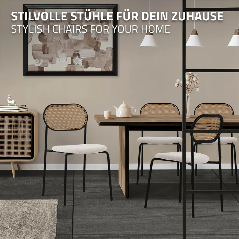 Esszimmerstuhl 6er Set Beige bis 120 kg Rattan Rückenlehne ML-Design