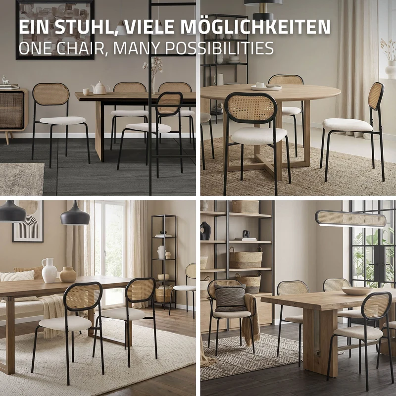 Esszimmerstuhl 6er Set Beige bis 120 kg Rattan Rückenlehne ML-Design