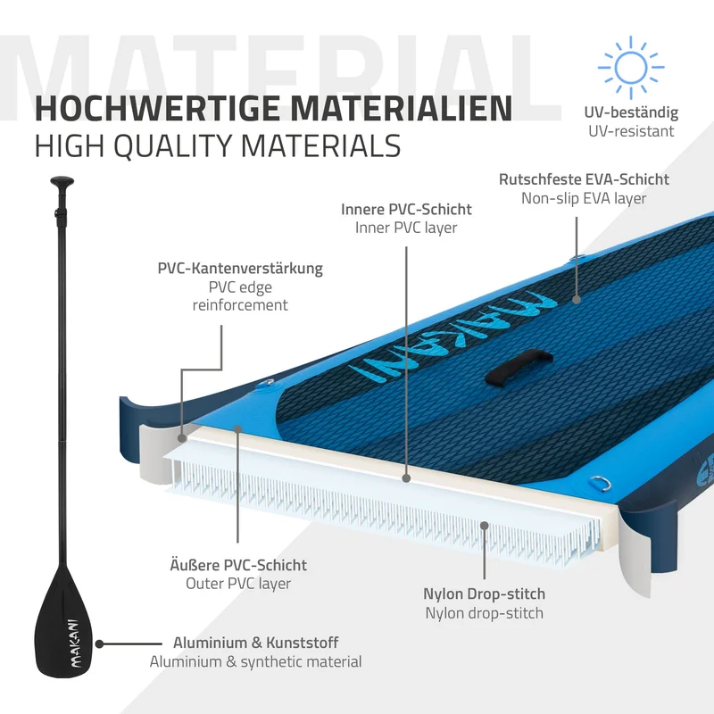 B-Ware Stand Up Paddle aufblasbares SUP Board Makani 320x80x15 cm in Blau aus PVC inkl. Pumpe und Tragetasche
