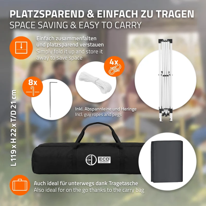 ECD Germany | Pavillon Pop Up B-Ware Wasserabweisend mit 6 Seitenwänden 3x3 m Polyester Oxford-Gewebe Anthrazit Faltpavillon Gartenpavillon Gartenzelt