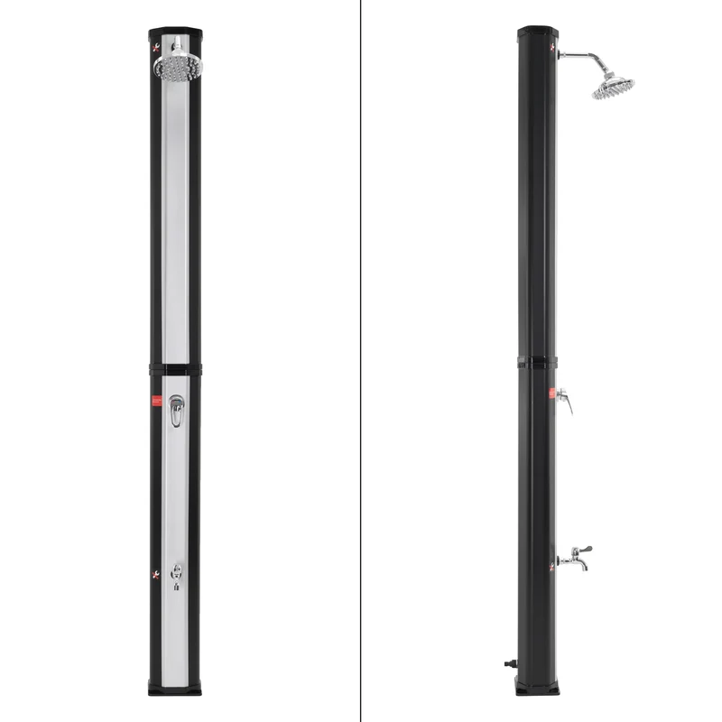 B-Ware Solardusche 35L mit Fußdusche und Regenduschkopf Silber/Schwarz aus PVC verchromt