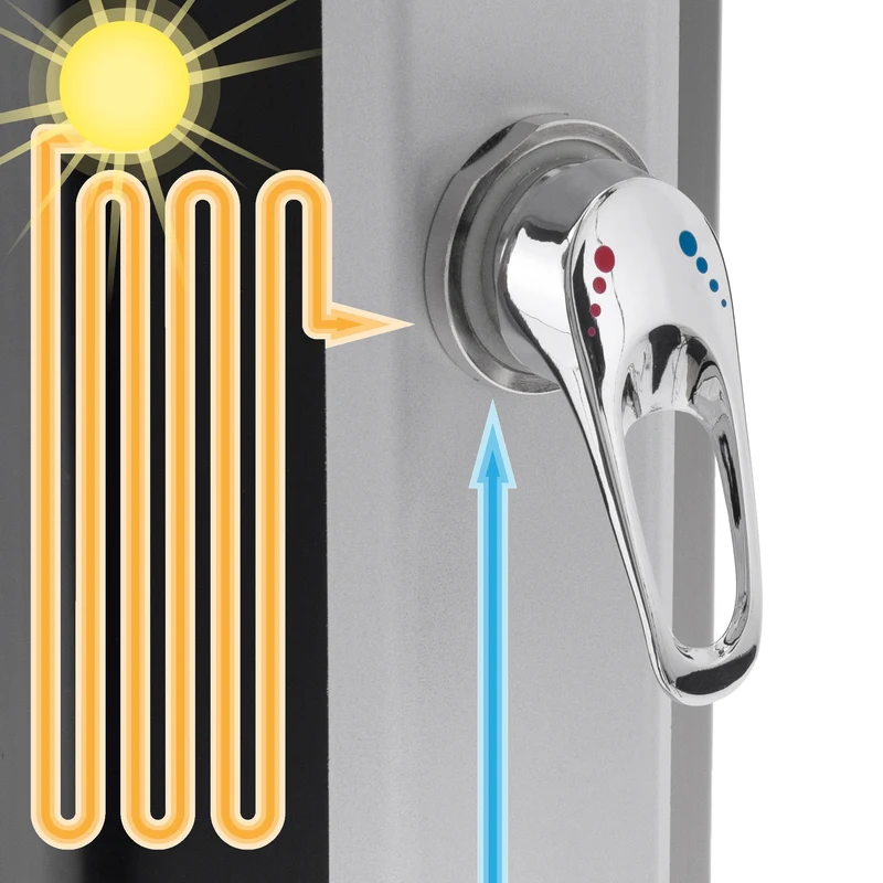 B-Ware Solardusche 35L mit Fußdusche und Regenduschkopf Silber/Schwarz aus PVC verchromt