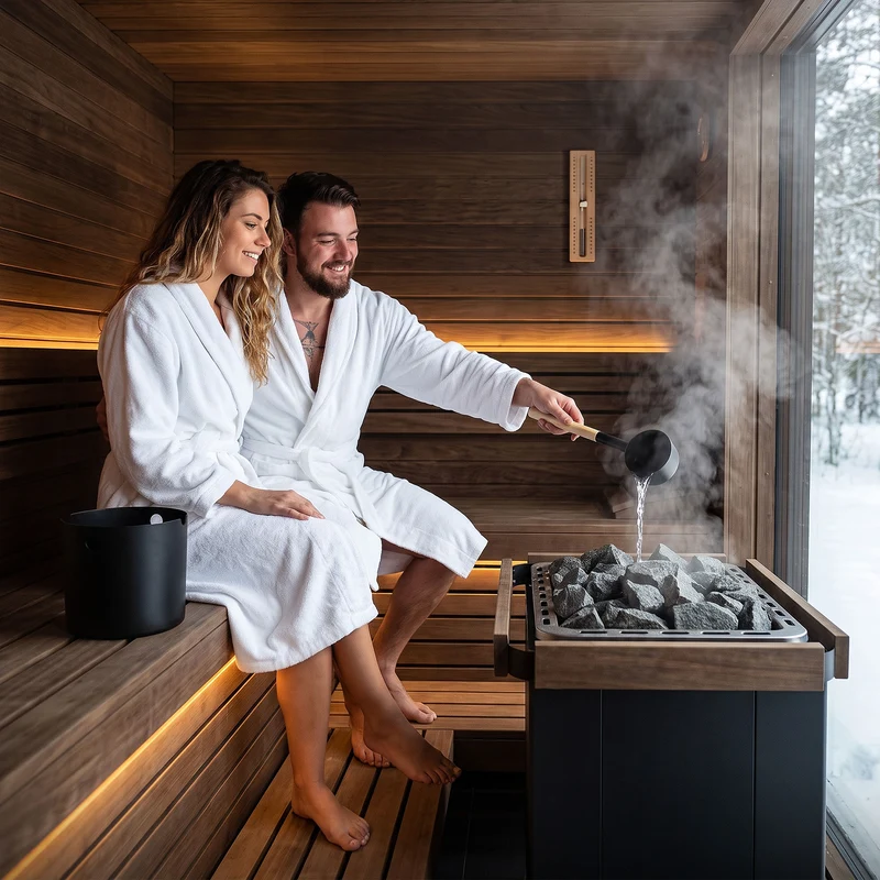 LuxeBath | Sauna Zubehör Set 2 tlg aus Aluminium Schwarz Saunaaufguss Set modern Aufgusseimer 7L mit Saunakelle Saunaeimer mit Schöpfkelle für Zuhause
