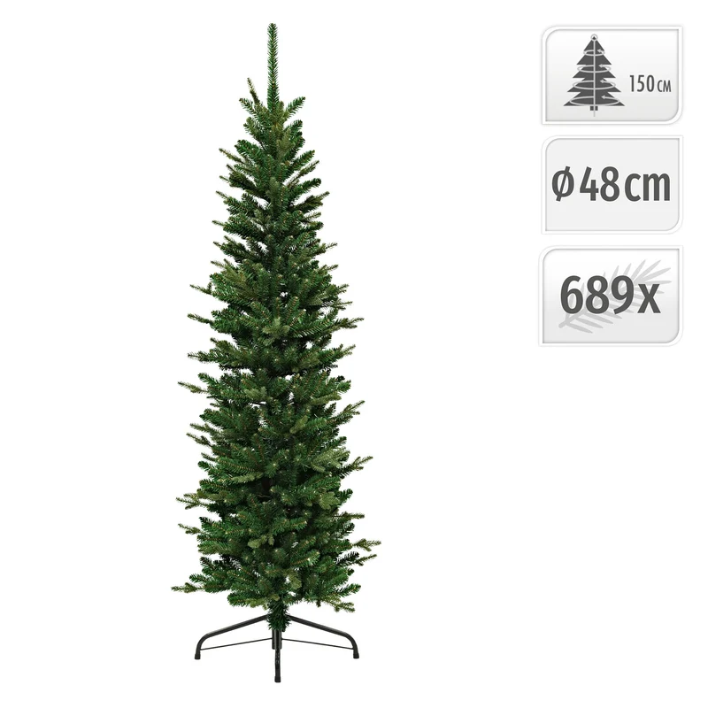 ECD Germany | Künstlicher Weihnachtsbaum Naturgetreu 150 cm Kunststoff Grün Tannenbaum Christbaum mit Standfuß Weihnachtsdeko Innen Kunstbaum schmal