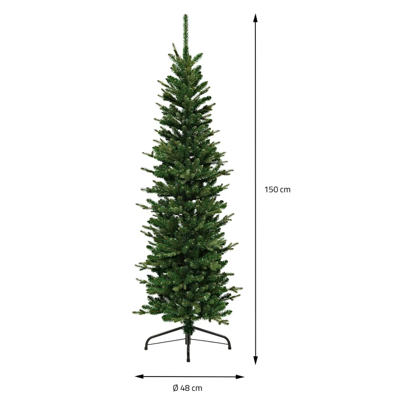 ECD Germany | Künstlicher Weihnachtsbaum Naturgetreu 150 cm Kunststoff Grün Tannenbaum Christbaum mit Standfuß Weihnachtsdeko Innen Kunstbaum schmal