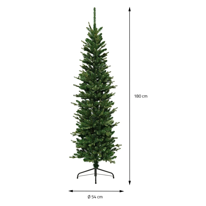ECD Germany | Künstlicher Weihnachtsbaum Naturgetreu 180 cm Kunststoff Grün Tannenbaum Christbaum mit Standfuß Weihnachtsdeko Innen Kunstbaum schmal
