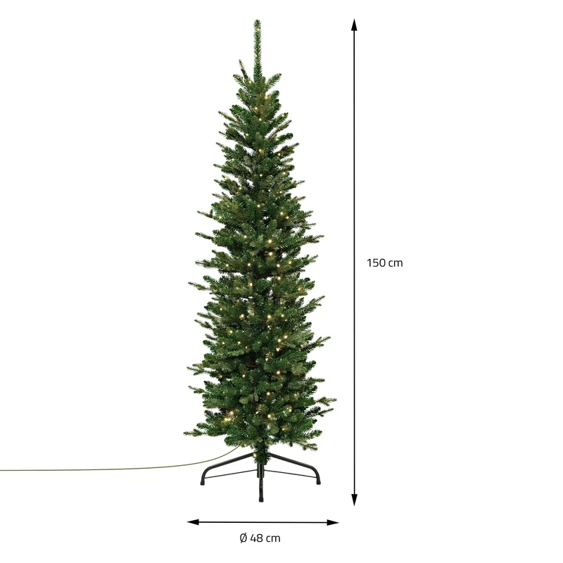 ECD Germany | Künstlicher Weihnachtsbaum Naturgetreu mit Lichterkette 150 cm Grün Tannenbaum mit Standfuß Weihnachtsdeko Christbaum schmal 689 Spitzen