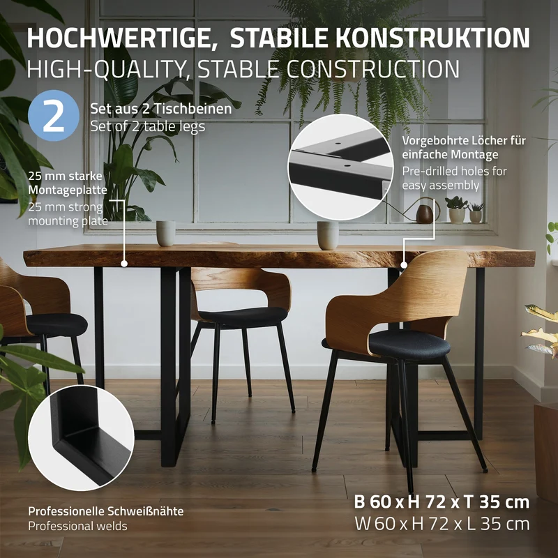 B-Ware 2er Set Tischgestell B60xH72 cm in T-Form Metall Schwarz ML-Design