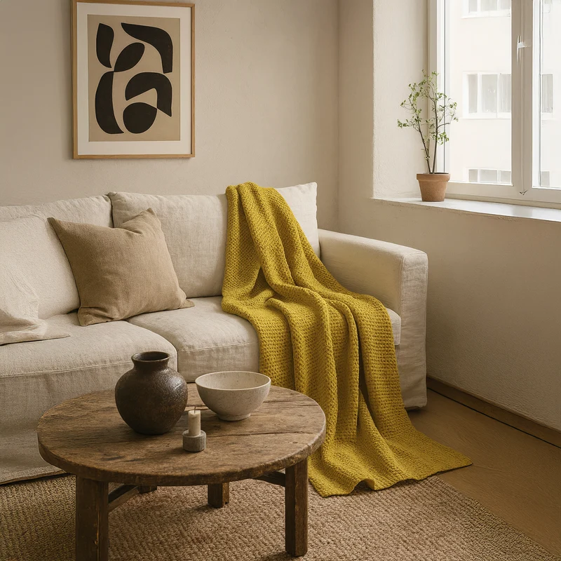 Plaid a Nido D'Ape StoneWashed in Cotone Riciclato - Maia Recycle