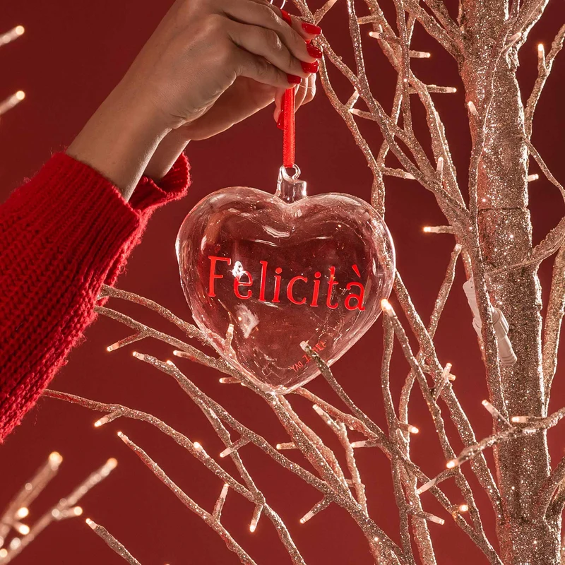 Cuore Decorativo in Vetro Borosilicato Serigrafato - Felicità